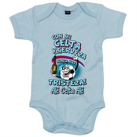 Body bebé frase con mi Celta y cerveza nunca hay tristeza para aficionado al fútbol