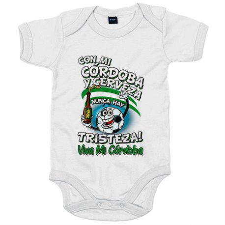 Body bebé frase con mi Córdoba y cerveza nunca hay tristeza para aficionado al fútbol