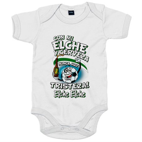 Body bebé frase con mi Elche y cerveza nunca hay tristeza para aficionado al fútbol