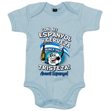 Body bebé frase con mi Espanyol y cerveza nunca hay tristeza para aficionado al fútbol