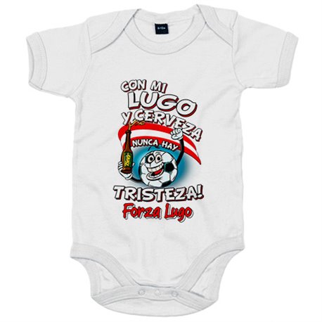 Body bebé frase con mi Lugo y cerveza nunca hay tristeza para aficionado al fútbol