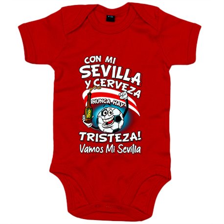 Body bebé frase con mi Sevilla y cerveza nunca hay tristeza fútbol