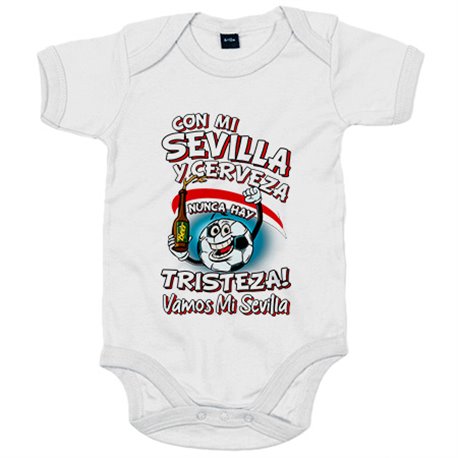 Body bebé frase con mi Sevilla y cerveza nunca hay tristeza para aficionado al fútbol