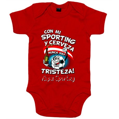 Body bebé frase con mi Sporting y cerveza nunca hay tristeza Gijón fútbol