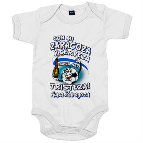 Body bebé frase con mi Zaragoza y cerveza nunca hay tristeza para aficionado al fútbol
