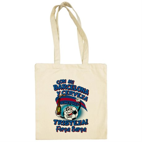 Bolsa de tela frase con mi Barcelona y cerveza nunca hay tristeza para aficionado al fútbol