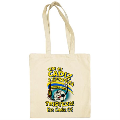 Bolsa de tela frase con mi Cádiz y cerveza nunca hay tristeza fútbol