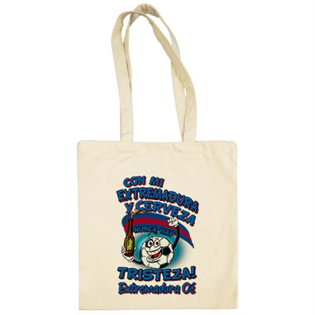 Bolsa de tela frase con mi Extremadura y cerveza nunca hay tristeza fútbol