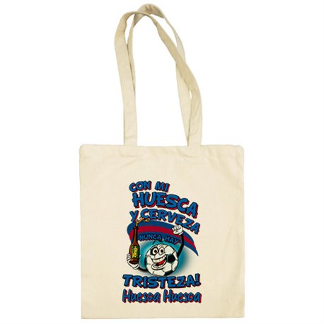 Bolsa de tela frase con mi Huesca y cerveza nunca hay tristeza fútbol