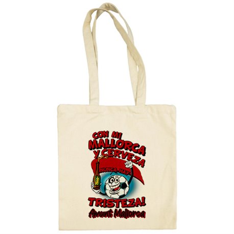 Bolsa de tela frase con mi Mallorca y cerveza nunca hay tristeza fútbol