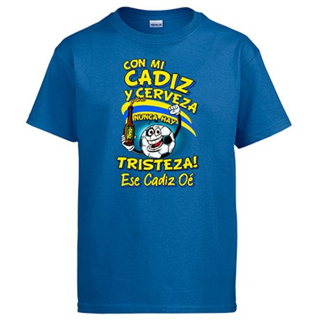 Camiseta frase con mi Cádiz y cerveza nunca hay tristeza para aficionado al fútbol