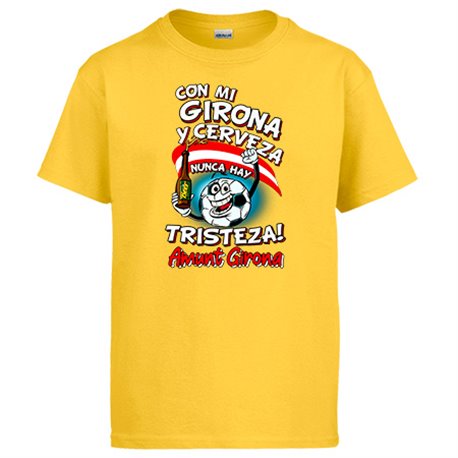 Camiseta frase con mi Girona y cerveza nunca hay tristeza para aficionado al fútbol