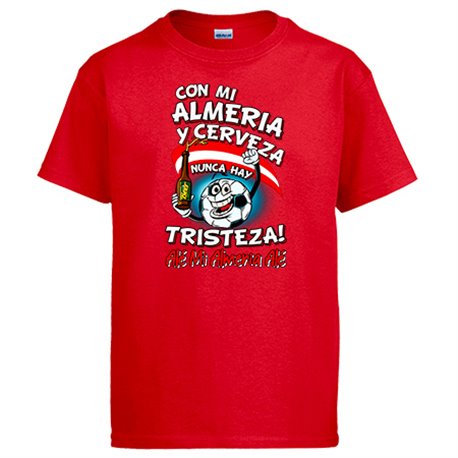 Camiseta frase con mi Almería y cerveza nunca hay tristeza para aficionado al fútbol