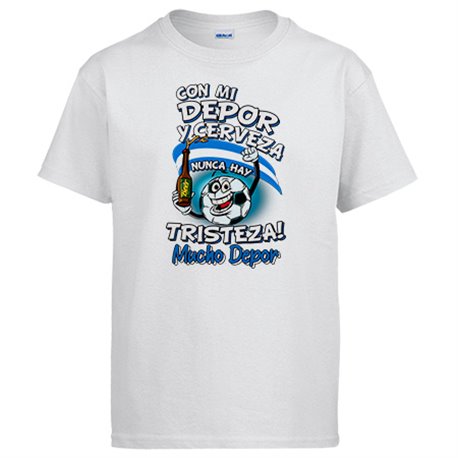 Camiseta frase con mi Depor y cerveza nunca hay tristeza para aficionado al fútbol de la Coruña
