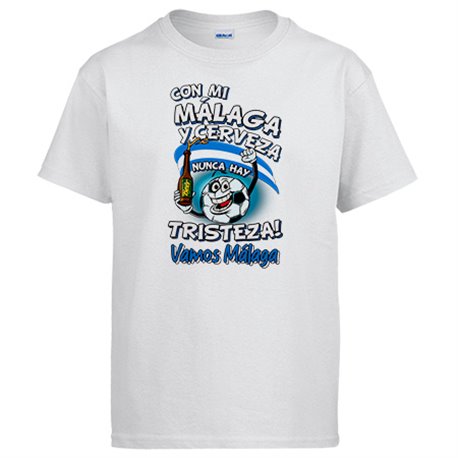 Camiseta frase con mi Málaga y cerveza nunca hay tristeza para aficionado al fútbol