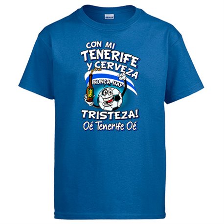 Camiseta frase con mi Tenerife y cerveza nunca hay tristeza para aficionado al fútbol