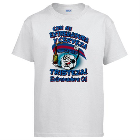 Camiseta frase con mi Extremadura y cerveza nunca hay tristeza para aficionado al fútbol