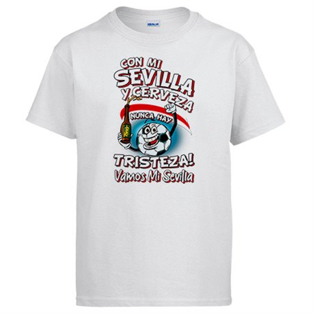 Camiseta frase con mi Sevilla y cerveza nunca hay tristeza para aficionado al fútbol
