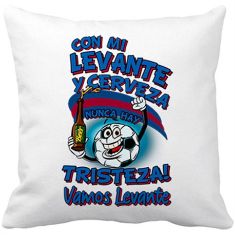Cojín con relleno frase con mi Levante y cerveza nunca hay tristeza fútbol