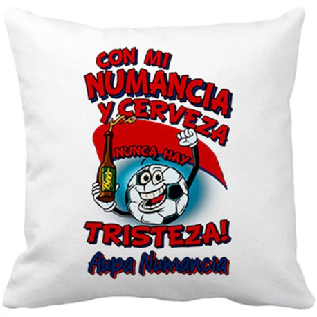 Cojín con relleno frase con mi Numancia y cerveza nunca hay tristeza Soria fútbol