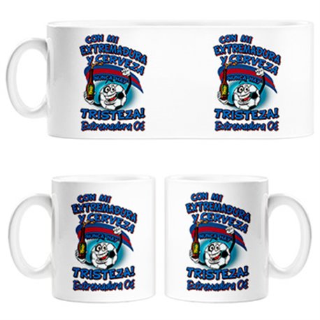 Taza frase con mi Extremadura y cerveza nunca hay tristeza fútbol
