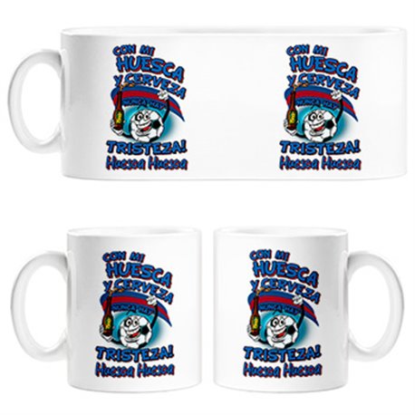 Taza frase con mi Huesca y cerveza nunca hay tristeza fútbol