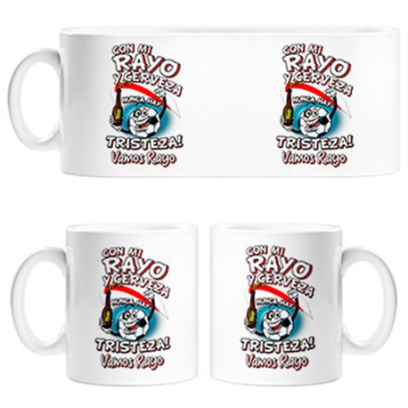 Taza frase con mi Rayo y cerveza nunca hay tristeza Vallecas fútbol