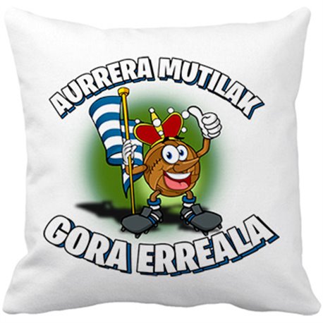 Cojín con relleno parodia de la mascota de fútbol de San Sebastian el equipo txuri urdin