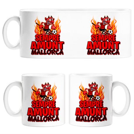 Taza parodia de Dimonió la mascota de fútbol de Mallorca