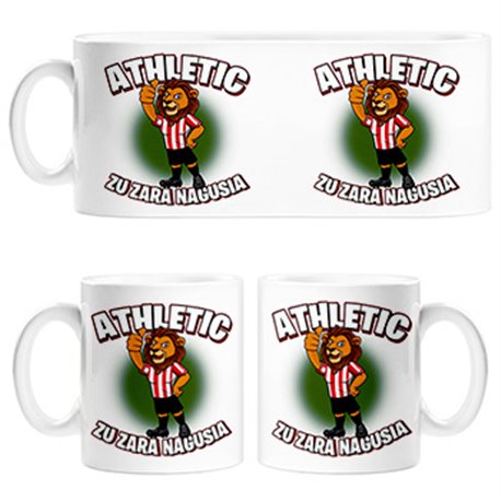 Taza parodia del león de Bilbao la mascota de fútbol