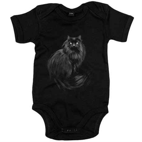 Body bebé gato negro peludo