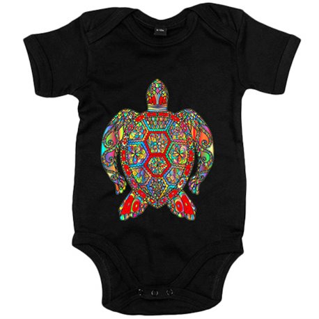 Body bebé ilustración de tortuga tribal maori coloreada