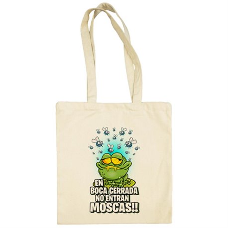Bolsa de tela dibujo divertido de rana comiendo moscas