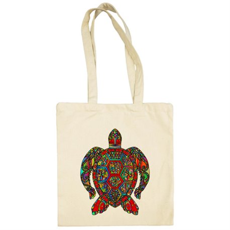 Bolsa de tela ilustración de tortuga tribal maori coloreada