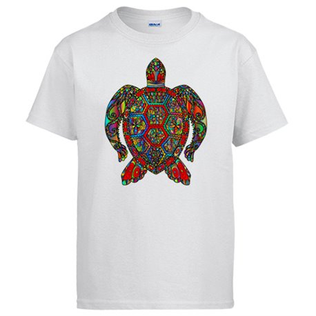 Camiseta ilustración de tortuga tribal maori coloreada