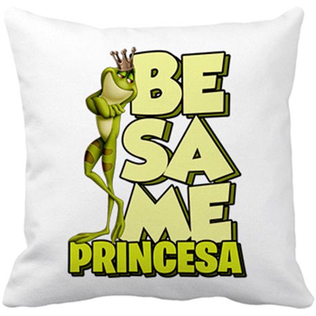 Cojín con relleno dibujo divertido rana bésame princesa