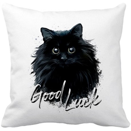 Cojín con relleno gato negro buena suerte Good Luck