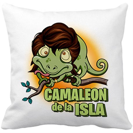 Cojín con relleno ilustración parodia divertida de un camaleón de la isla