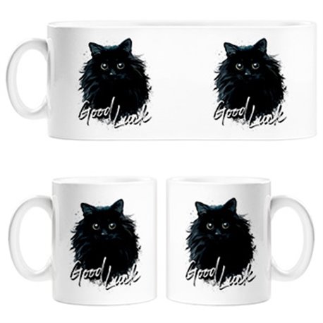 Taza gato negro buena suerte Good Luck