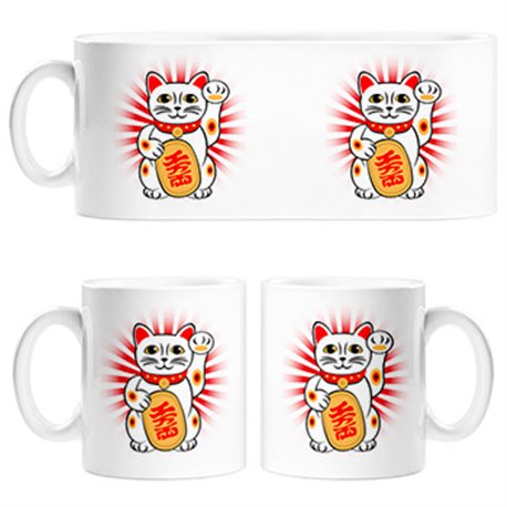 Taza ilustración del gato de la suerte chino