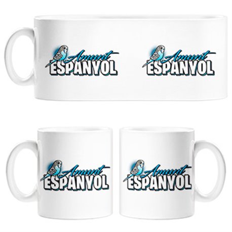 Taza ilustración parodia de un periquito espanyol