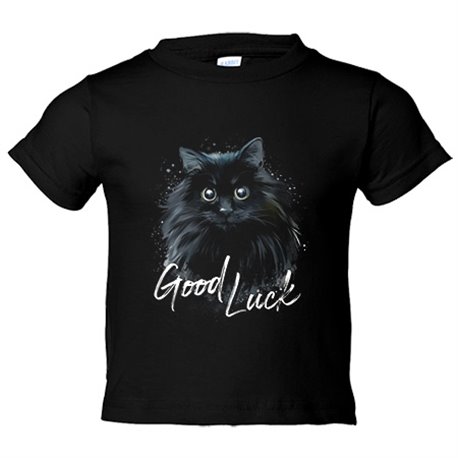 Camiseta niño gato negro buena suerte Good Luck