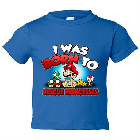 Camiseta bebé I was born to rescue princesses parodia Baby Mario