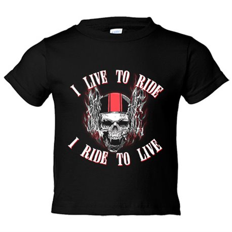 Camiseta bebé motero I Live To Ride I Ride To Live calavera