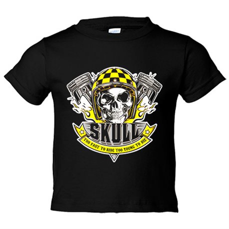 Camiseta bebé motero Skull Too Fast To Ride Too Young To Die