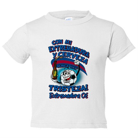 Camiseta bebé frase con mi Extremadura y cerveza nunca hay tristeza para aficionado al fútbol
