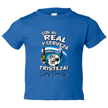 Camiseta bebé frase con mi Real y cerveza nunca hay tristeza
