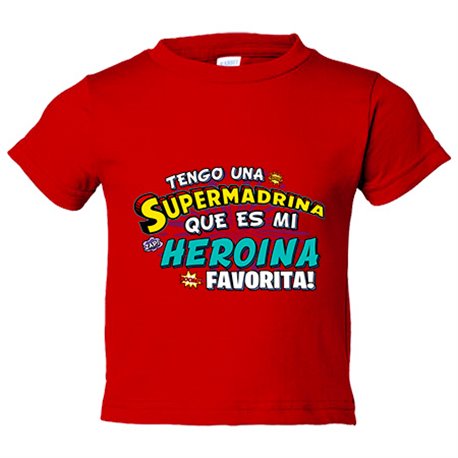 Camiseta bebé tengo una Supermadrina que és mi heroína favorita regalo para madrina