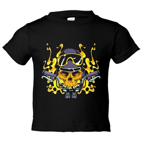 Camiseta bebé motero Calavera En Llamas
