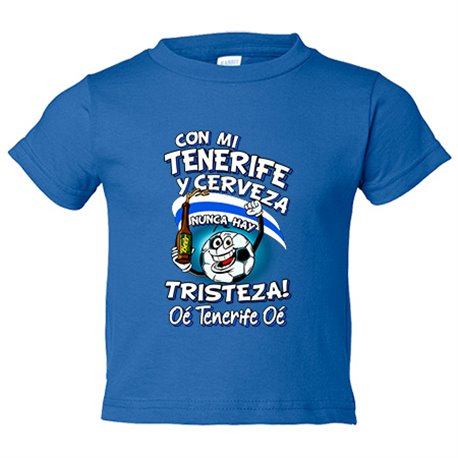 Camiseta bebé frase con mi Tenerife y cerveza nunca hay tristeza para aficionado al fútbol
